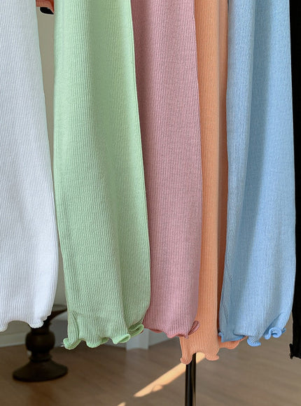 V-neck Frill Long-sleeve Cardigan T-shirt L1002
