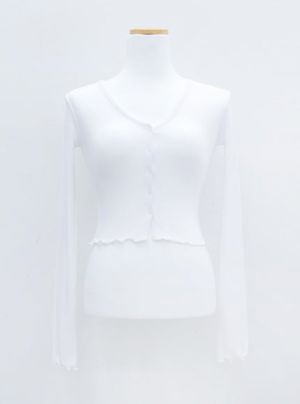 V-neck Frill Long-sleeve Cardigan T-shirt L1002