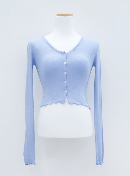 V-neck Frill Long-sleeve Cardigan T-shirt L1002