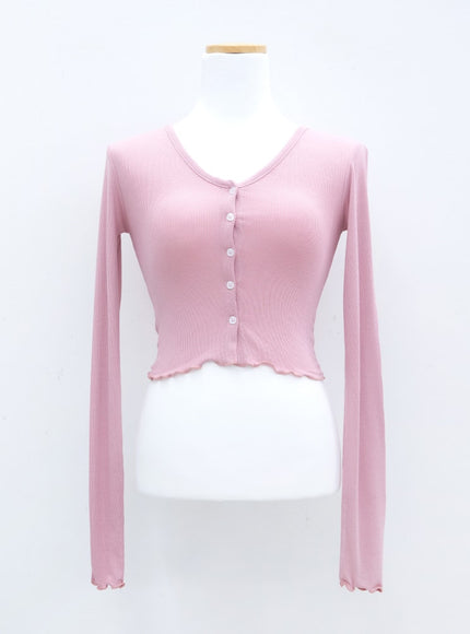 V-neck Frill Long-sleeve Cardigan T-shirt L1002