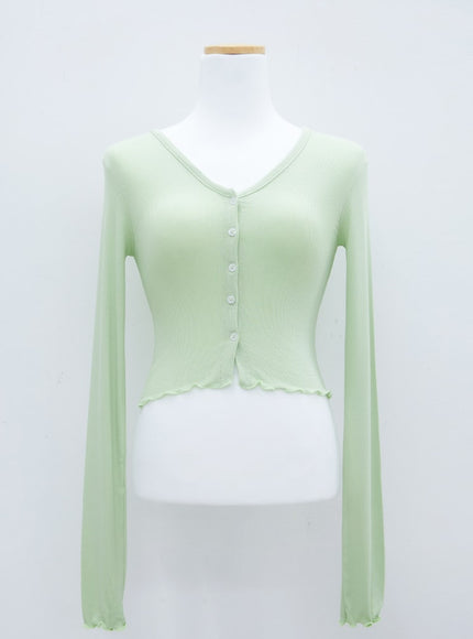 V-neck Frill Long-sleeve Cardigan T-shirt L1002