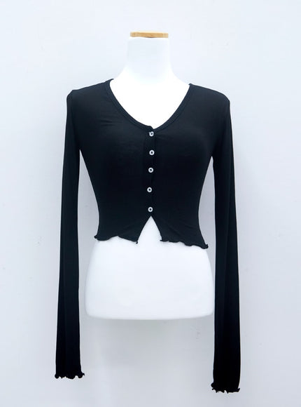 V-neck Frill Long-sleeve Cardigan T-shirt L1002