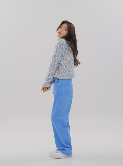 Side Button Color Wide Leg Pants F5
