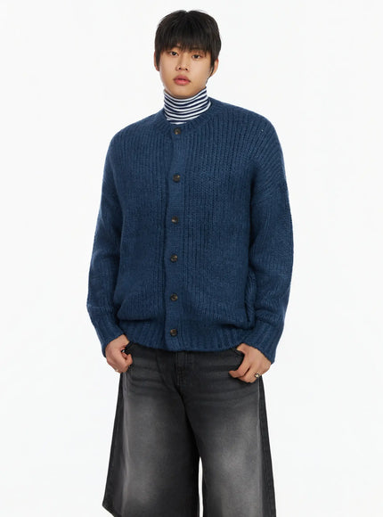 mens-loose-fit-knit-cardigan-if503 / Blue