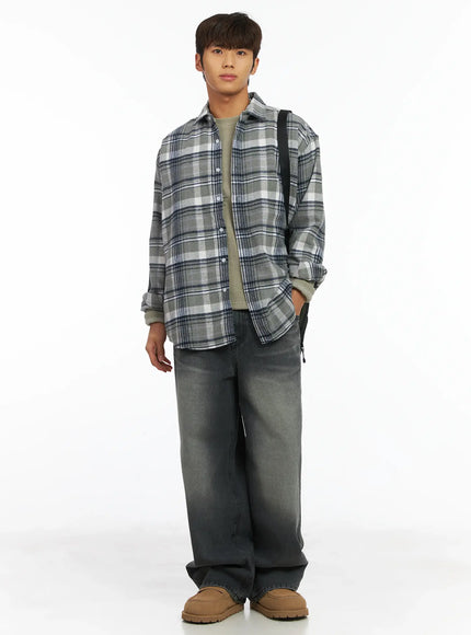 mens-plaid-button-up-shirt-ij514 / Gray