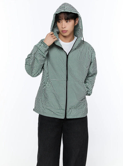 mens-checkered-hooded-jacket-ia520 / Green