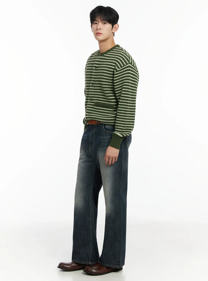 mens-striped-waffle-knit-cardigan-if517 / Green