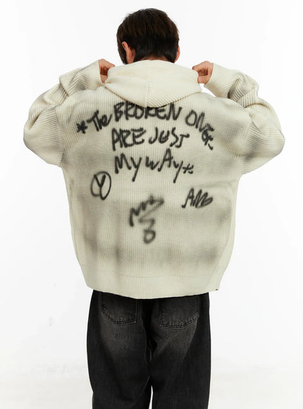 mens-graffiti-knit-hoodie-id524 / Light beige