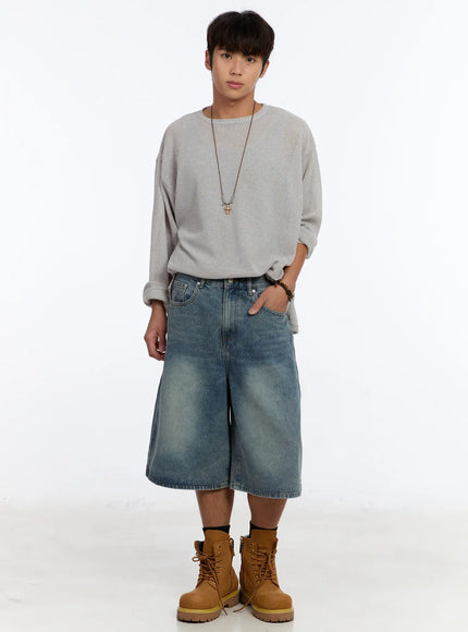mens-waffle-knit-long-sleeve-top-im530 / Light gray