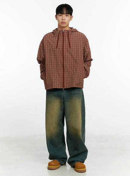 mens-plaid-windbreaker-jacket-if510 / Red