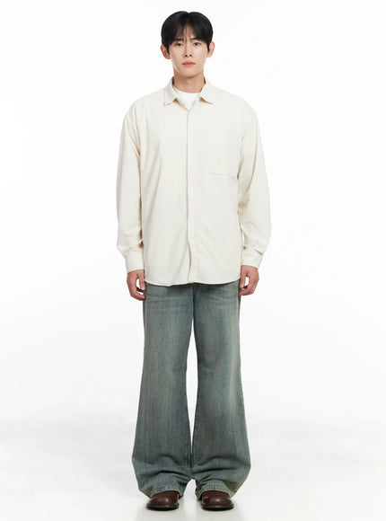 Men's Blue Washed Semi-Flared Jeans IJ521