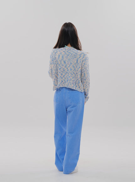 Side Button Color Wide Leg Pants F5