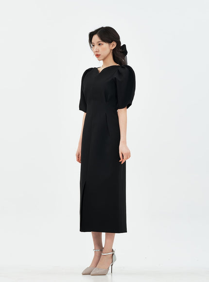 Puff Shoulder Wedding Party Midi Dress IA13
