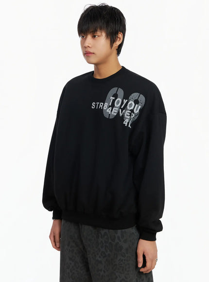 Men's Graphic Print Fleece Crewneck Sweatshirt IJ527