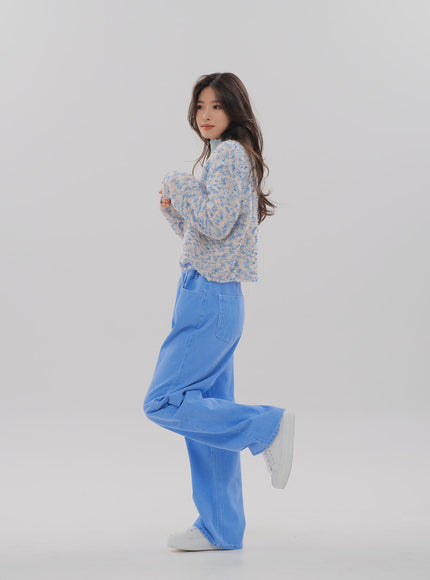 Side Button Color Wide Leg Pants F5