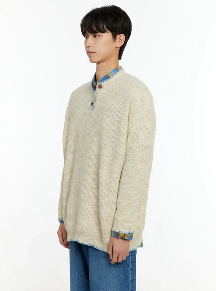 Men's Henley Contrast Stitch Sweater IN503