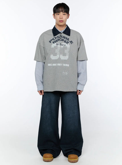 Men's Wide Leg Dark Washed Jeans IA520