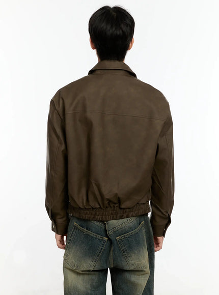 Men's Textured Faux Leather Jacket IN503