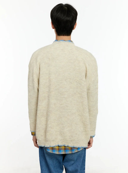 Men's Henley Contrast Stitch Sweater IN503