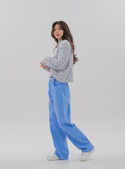 Side Button Color Wide Leg Pants F5