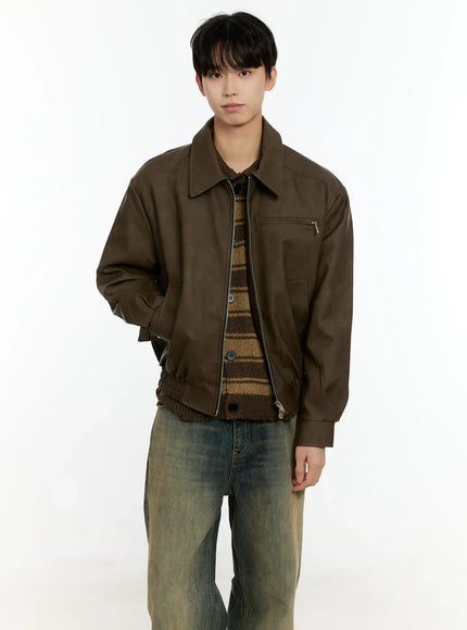 Men's Textured Faux Leather Jacket IN503