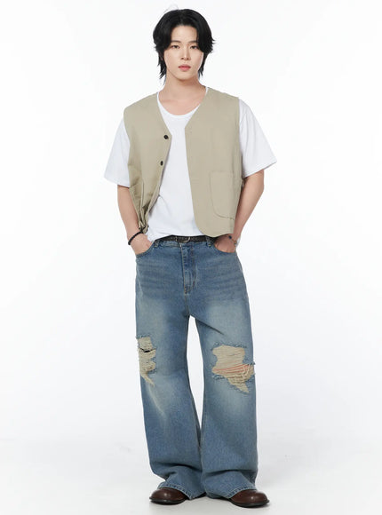 mens-casual-cotton-vest-iy525 / Beige