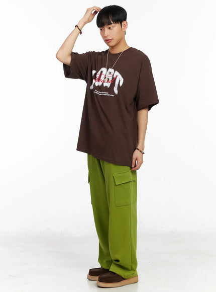 mens-casual-crewneck-graphic-tee-ia501 / Brown