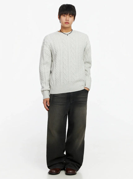 mens-cable-knit-sweater-if503 / Light gray
