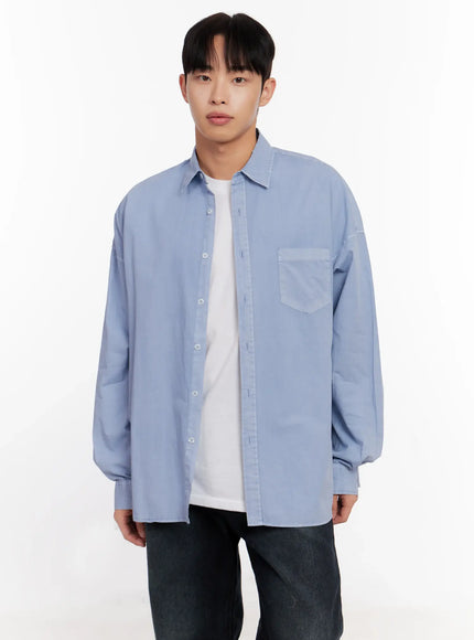 Men's Relaxed Fit Blue Cotton Shirt IO528