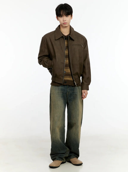 Men's Textured Faux Leather Jacket IN503