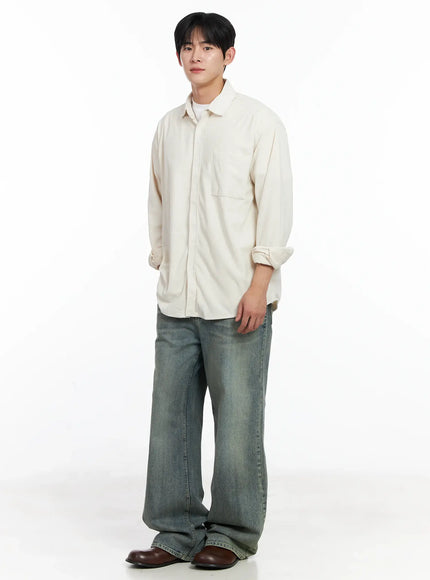 Men's Blue Washed Semi-Flared Jeans IJ521