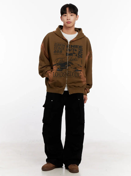 Men's Vintage Wash Graphic Zip-Up Hoodie IO523