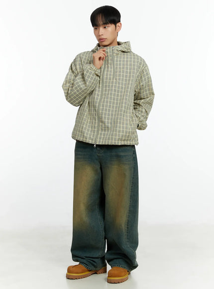 mens-plaid-windbreaker-jacket-if510 / Beige