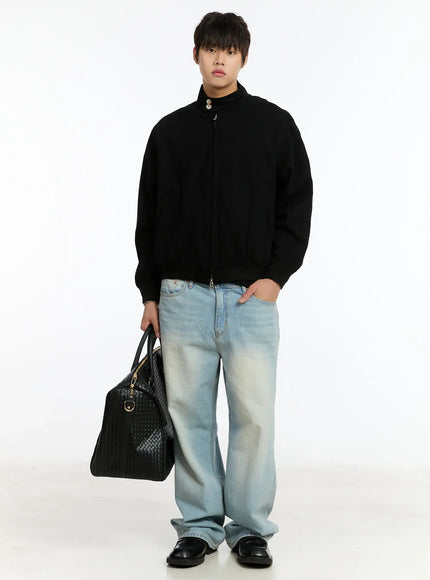 mens-plaid-harrington-jacket-im502 / Black