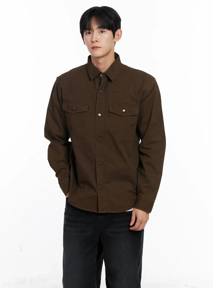 mens-classic-cotton-snap-shirt-ij521 / Brown