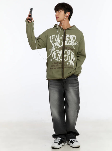 mens-fingerhole-graphic-zip-up-hoodie-im530 / Dark green