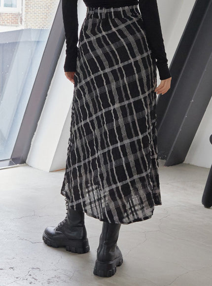 Checked Pattern Maxi Flare Skirt