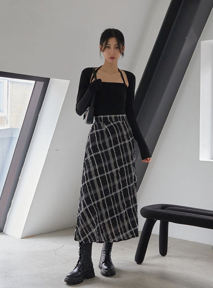 Checked Pattern Maxi Flare Skirt