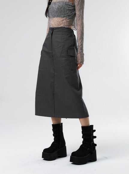 Simple High Waist Button Cargo Long Skirt CO05