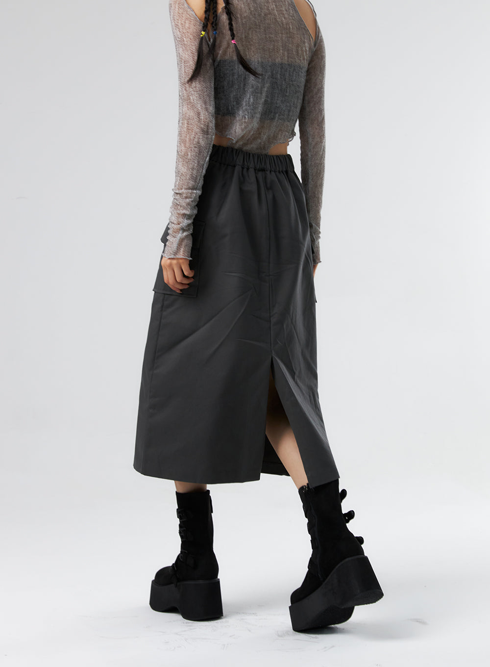 Simple High Waist Button Cargo Long Skirt CO05