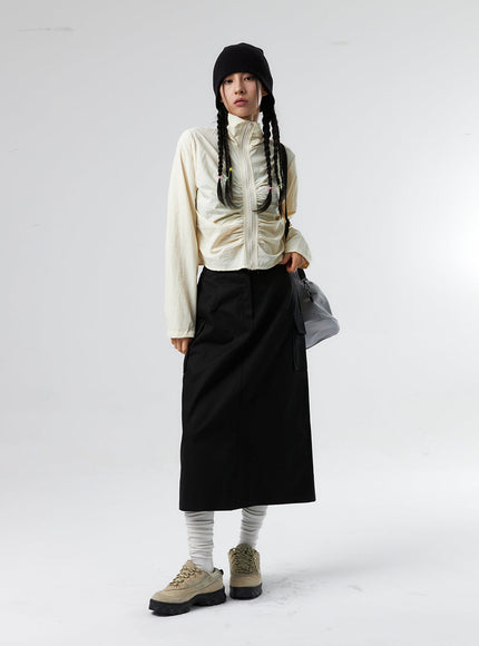 Simple High Waist Button Cargo Long Skirt CO05