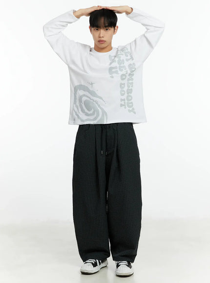 mens-mini-check-pattern-pin-tuck-wide-parachute-pants-if511