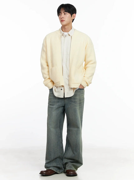 Men's Blue Washed Semi-Flared Jeans IJ521