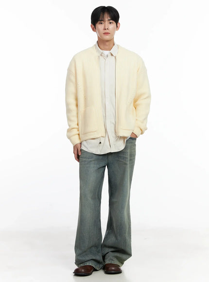 Men's Blue Washed Semi-Flared Jeans IJ521