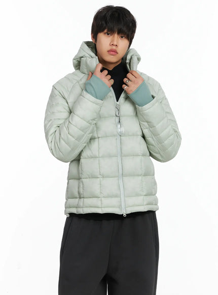 mens-square-quilted-hooded-puffer-jacket-ij512 / Light green