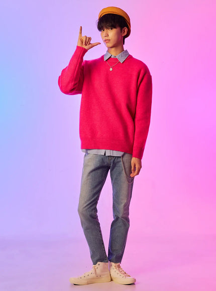 mens-round-neck-sweater-io528 / Pink