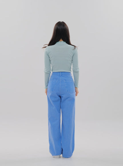 Side Button Color Wide Leg Pants F5