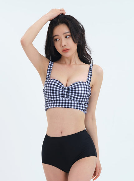 Navy Check Pattern Bikini Set