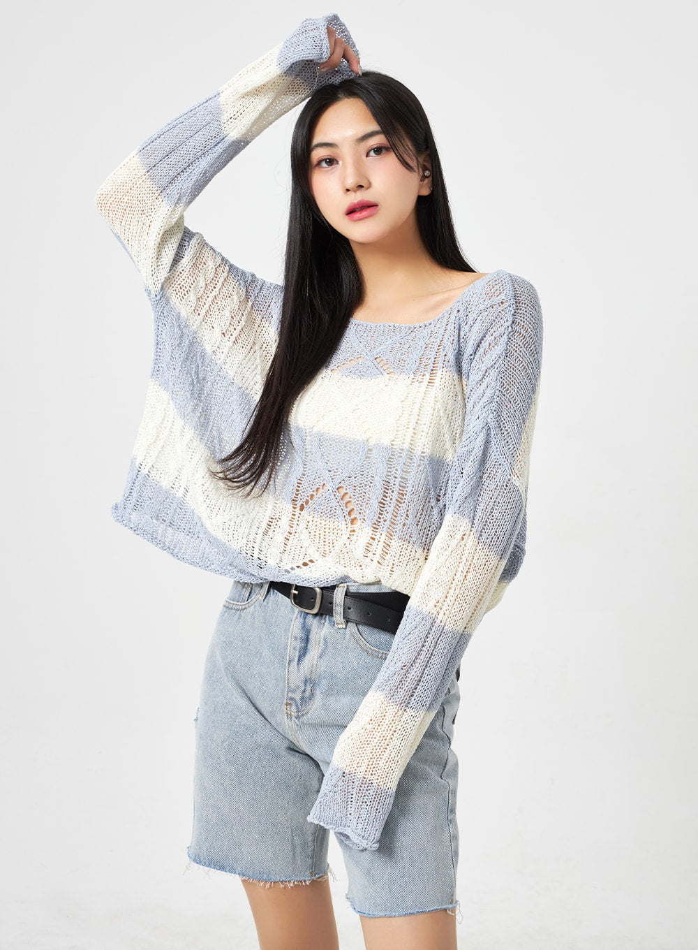 Mesh Stripe Sweater BA310