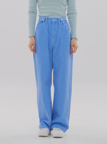 Side Button Color Wide Leg Pants F5